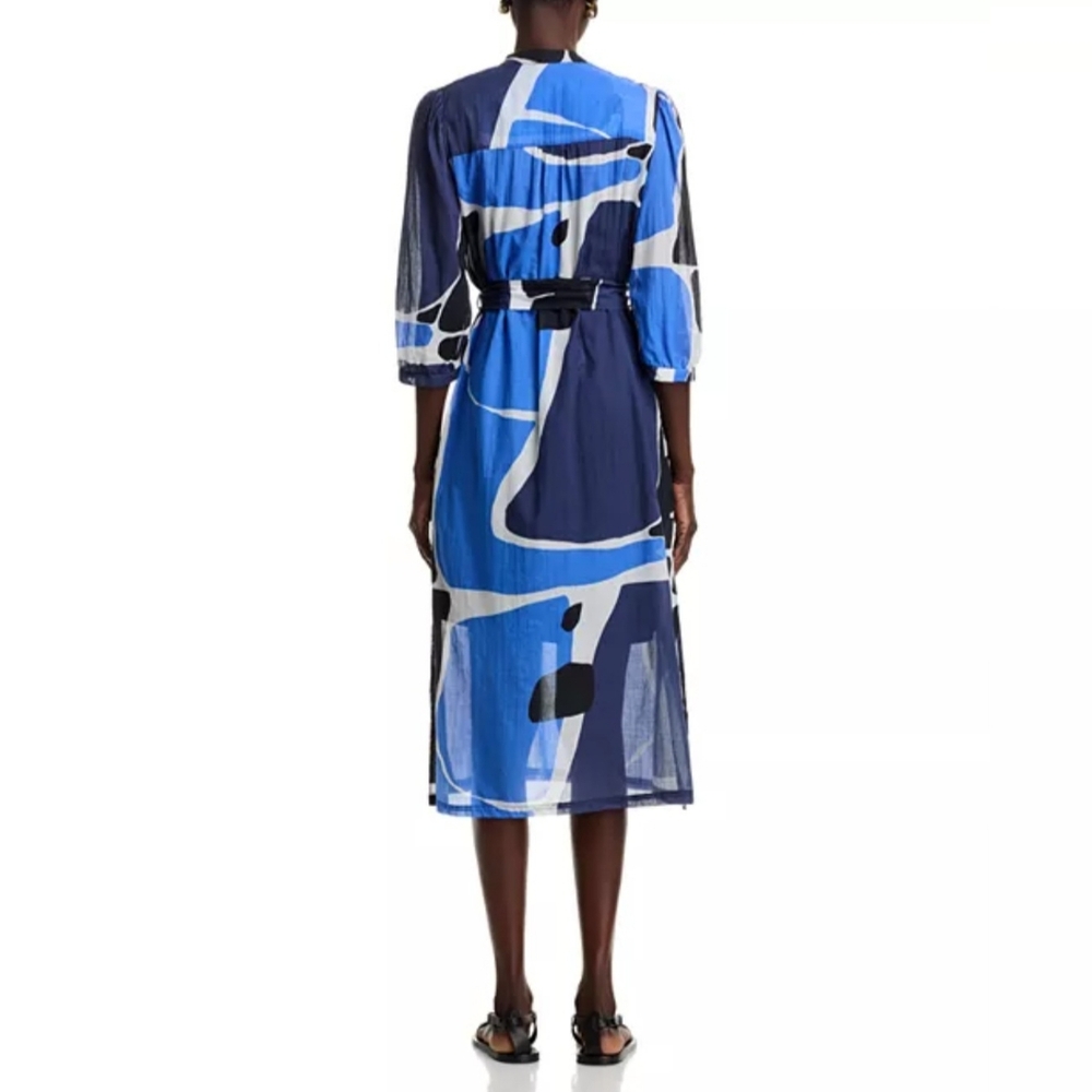 La Fée Marabouté Belted Shirt Dress in Geometric Blue, Size 36/XS/4 US NWT - Picture 4 of 14